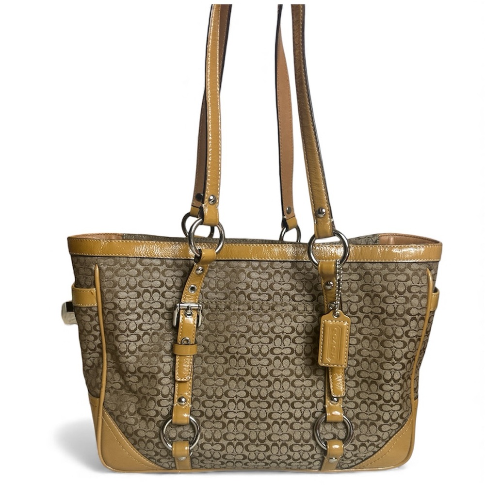 Coach Brown Tan Signature Tote Logo Shoulder Bag Authentic Gallery Shoulder